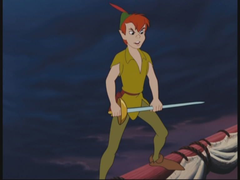 Peter Pan playing with his sword...