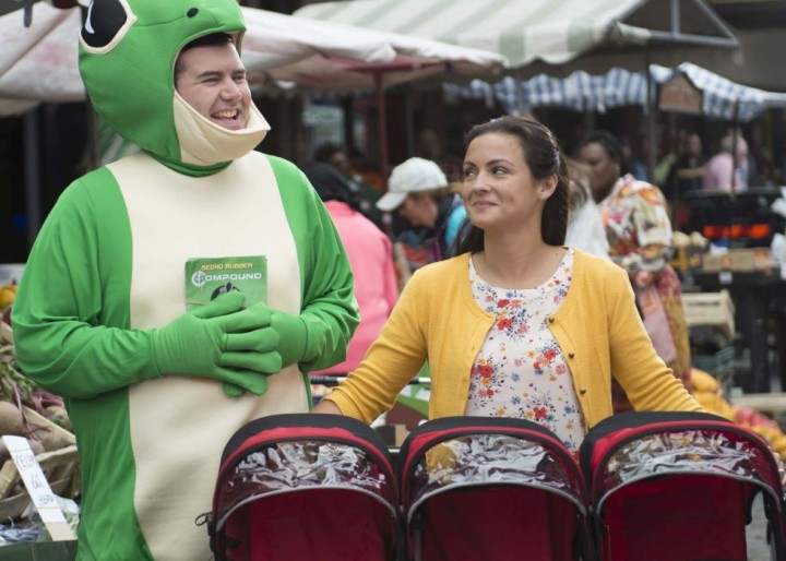 It doesn't get more awkward than a dude in a lizard suit.