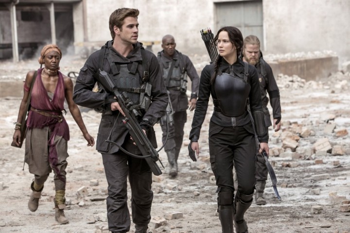 THE HUNGER GAMES: MOCKINGJAY - PART 1, from left: Patina Miller, Liam Hemsworth, Mahershala Ali,