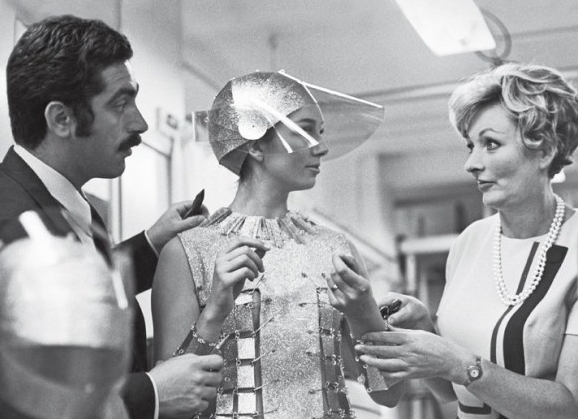 Julie Harris (R) on the set of Casino Royale.