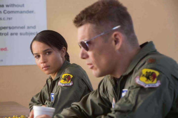 Zoe Kravitz (Vera Suarez) and Ethan Hawke (Tom Egan) in Andrew Niccol’s GOOD KILL.  Courtesy of Lorey Sebastian.  (C) 2014 Clear Skies Nevada LLC. An IFC Films release.