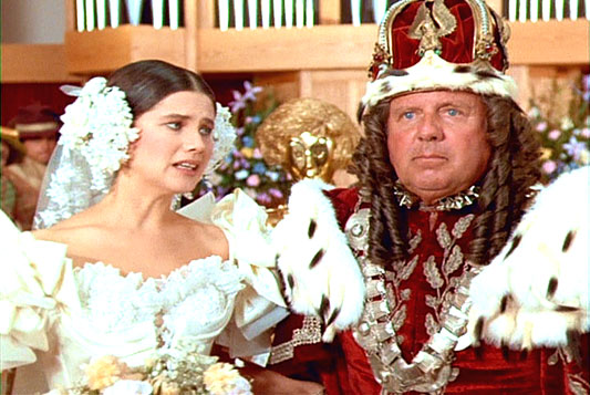 Dick van Patten (R) with Daphne Zuniga (L) in Mel Brooks' Spaceballs.