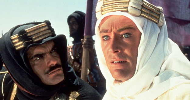 Omar Sharif (left) with Peter O'Toole (right) in David Lean's 1963 film, Lawrence Of Arabia.