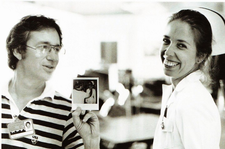 Melissa Mathison (R) with Steven Spielberg (L) on the set of ET: The Extraterrestrial, circa 1981.