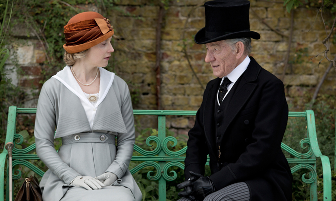 sir-ian-mckellen-talks-to-an-actress-on-the-set-of-mr-holmes
