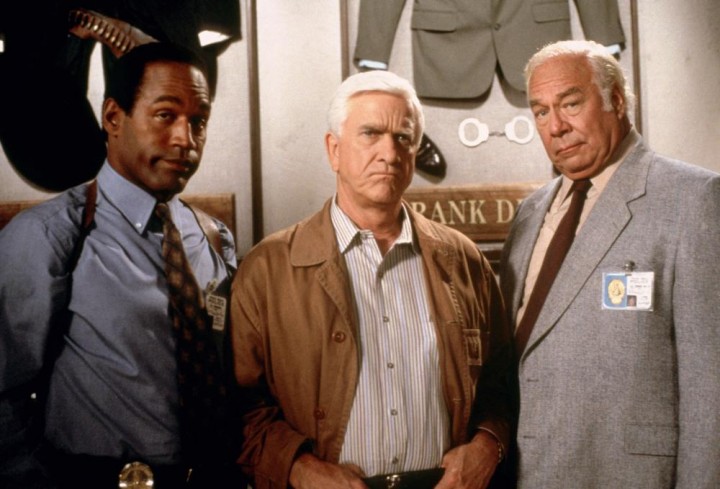 OJ Simpson, Leslie Nielsen and George Kennedy in a promotional shot for The Naked Gun.