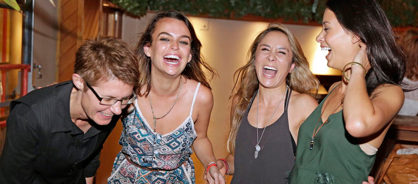 SFN Creator Julie Kalceff, together with stars Biance Bradey, Sarah De Possesse and co-producer Rosie Lourde have a laugh on-set.