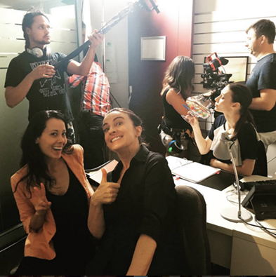 Rosie Lourde (L), Gretel Killeen (C) and Lauren Orrell (R) on set during production of SFN Series 4 + 5