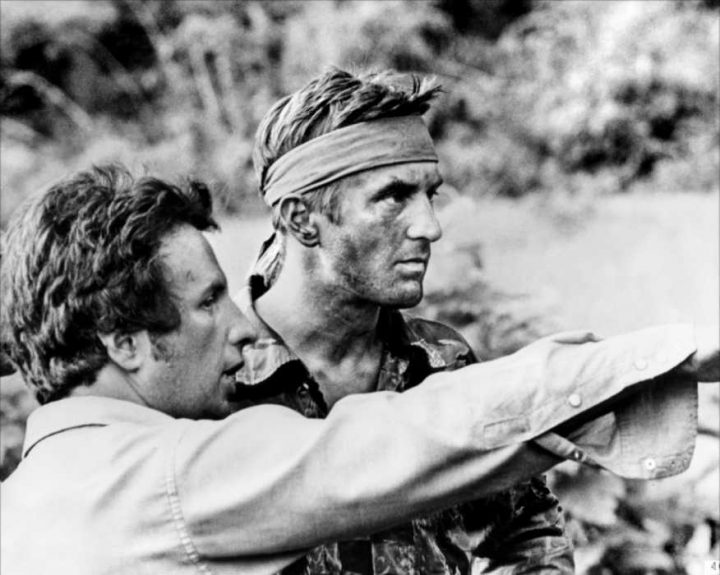 Michael Cimino directing Robert DeNiro on the set of "The Deer Hunter"...