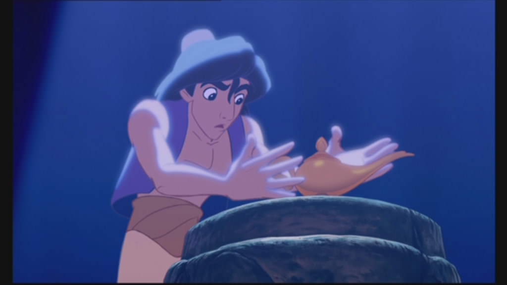 Aladdin grasps the lamp...