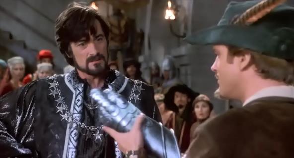 Roger Rees (left) with Cary Elwes (right) in Robin Hood: Men in Tights.