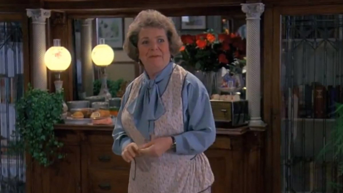 Angela Paton as Mrs Lancaster in 1993's Groundhog Day.